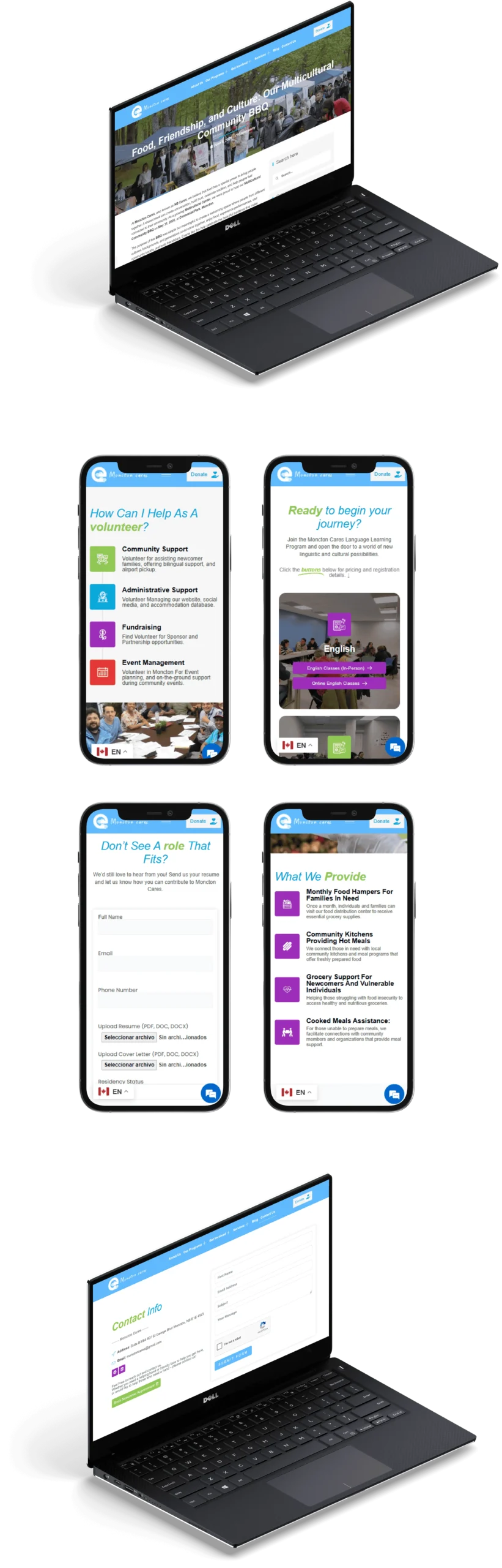 Moncton Cares digital platform interface showing community support services