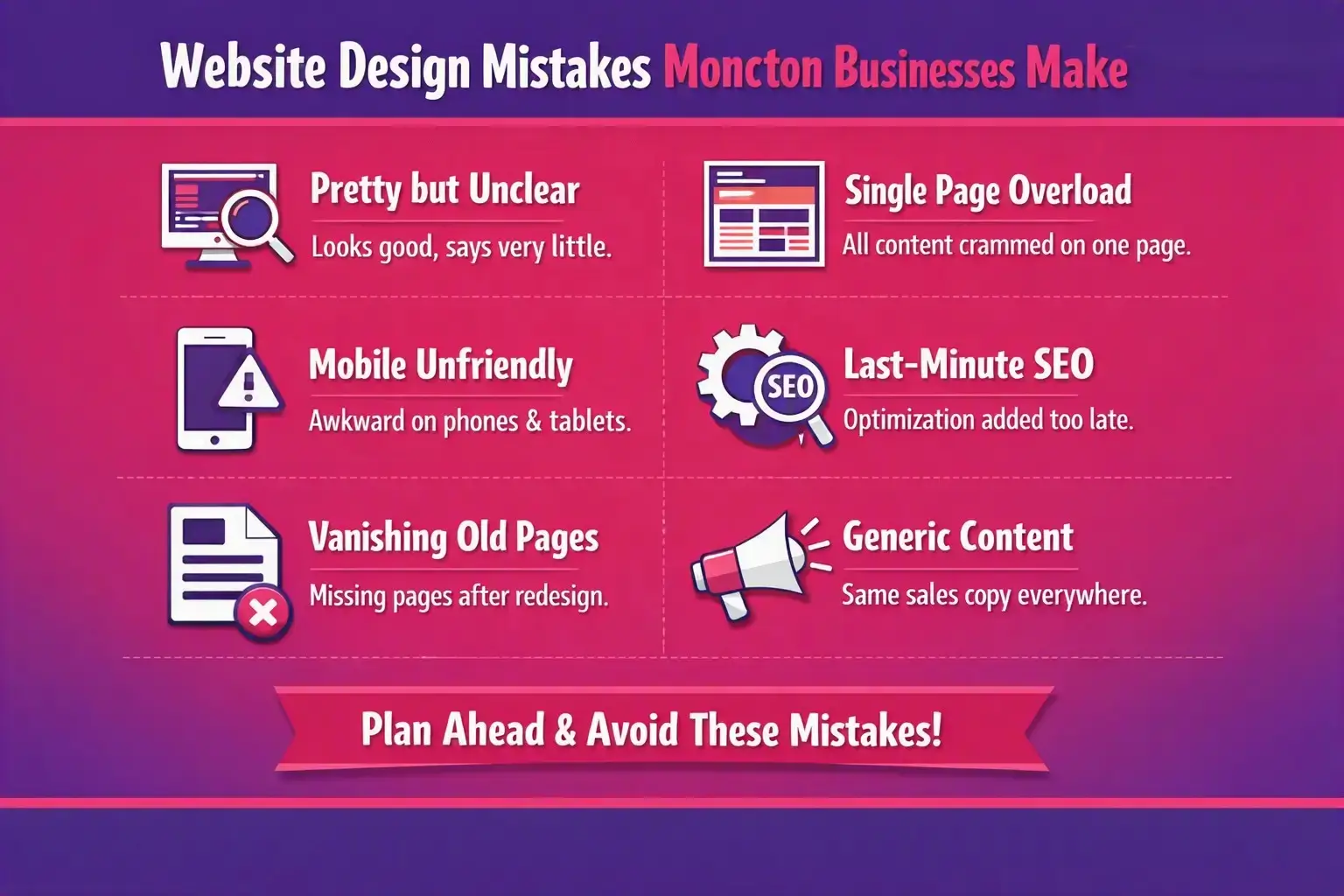 Infographic highlighting common website design mistakes Moncton businesses should avoid